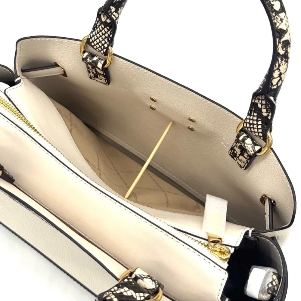 Michael Kors Large Reed CZ Belted Satchel Bag Light Cream Multi